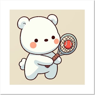 cute polar bear as a tennis player Posters and Art